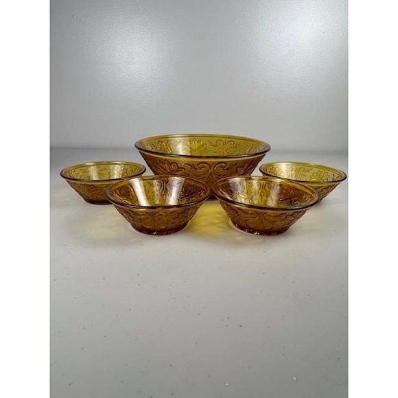 Vintage Amber Tiara Indiana glass large and small bowls serving‎ set mid century - Picture 2 of 16